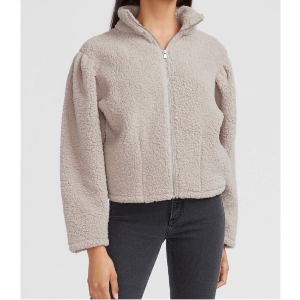 NWT $78 • Express • Teddy Jacket Sweater • Fleece • Pockets • Medium • Gray
